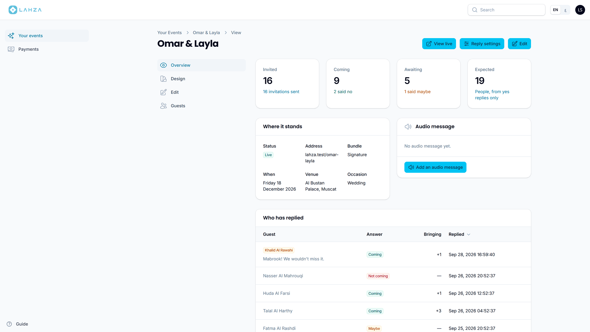 Lahza — Event Website & Digital Invitation Platform
